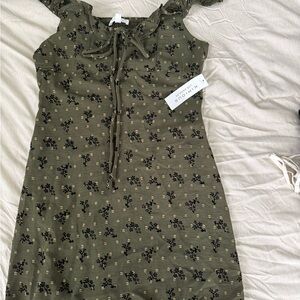 Khaki Floral Mini Dress